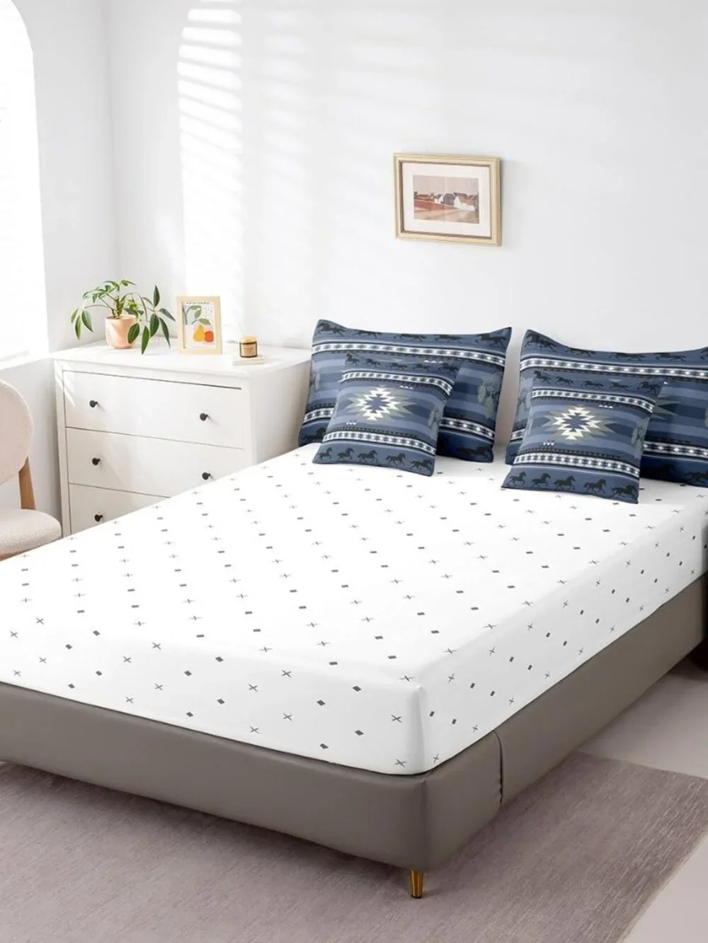 Blue Rustic Western Comforter Set with Sheets Southwestern Aztec 7 Piece Bedding
